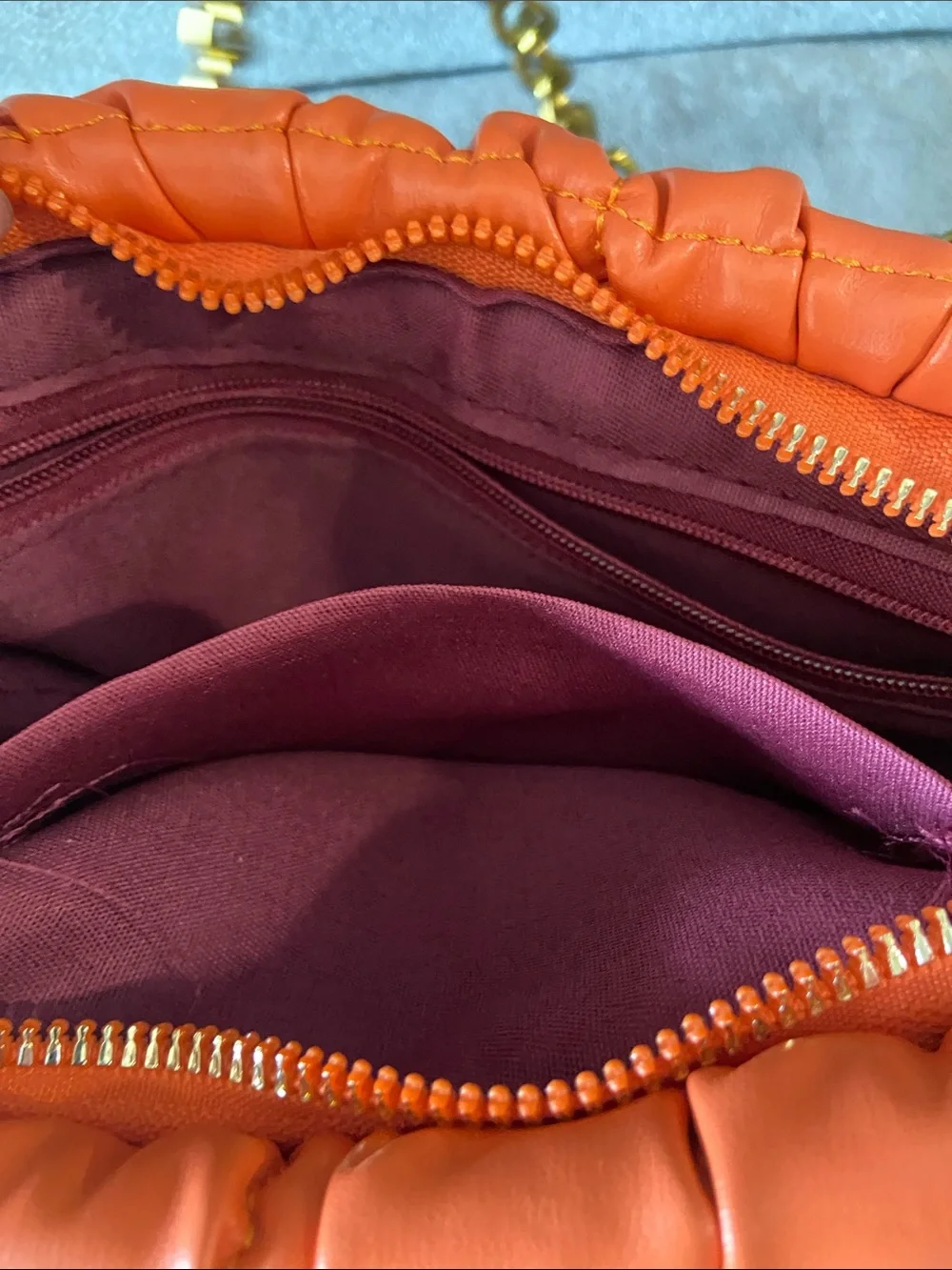 Zara Orange Quilted Chain Crossbody Bag